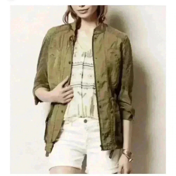 Anthropologie Hei Hei Olive Green Marais Eyelet Boho Jacket. Size SP - Picture 1 of 15
